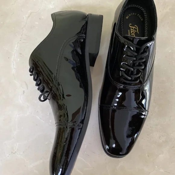 Florsheim Dress Shoes Tux Cap Toe Oxford Black Patent Leather NEW 7 3E X-Wide - Picture 2 of 7